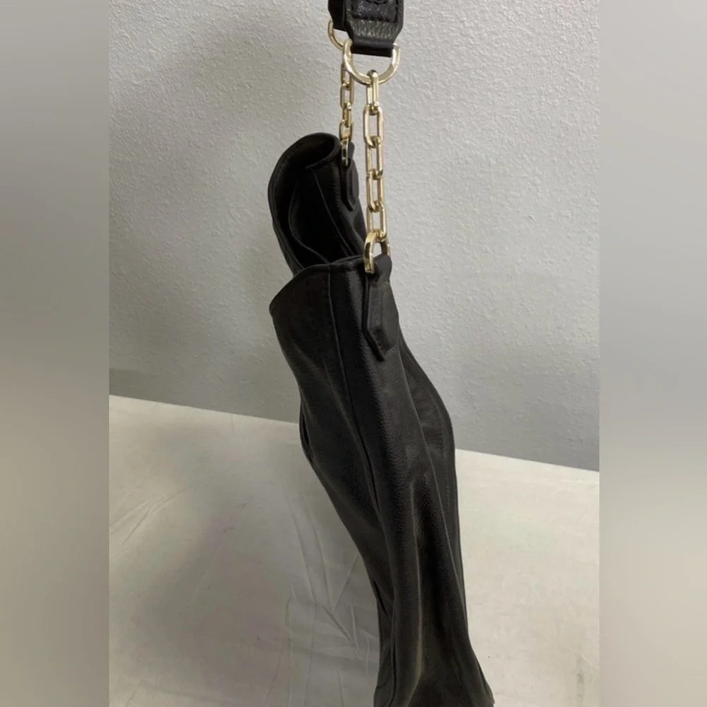 Vintage Tory Burch Black Leather Shoulder Bag with Gold Chain - Picture 4 of 5